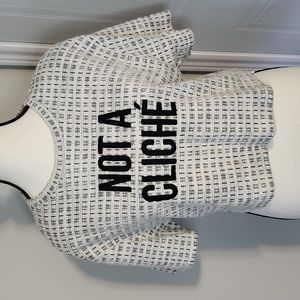 Zara Trafaluc tweed "Not a cliche" crop top, size small